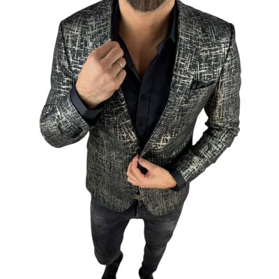 GIOVANNI PERA Marynarka męska D905 czarna, złota, wzór, elegancka, imprezowa, | Sklep GriShop.eu | Marynarki
