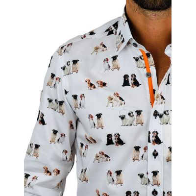DANIEL BESSI Koszula męska fb128 biała, pieski, szczeniaczki | Sklep GriShop.eu | Koszule