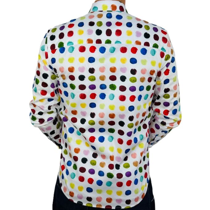DANIEL BESSI Koszula męska fb120 biała, kolorowe grochy dla malarza artysty | Sklep GriShop.eu | Koszule