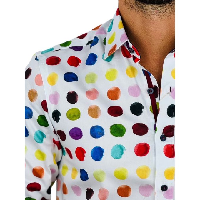 DANIEL BESSI Koszula męska fb120 biała, kolorowe grochy dla malarza artysty | Sklep GriShop.eu | Koszule