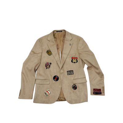 MARCO MILANO Marynarka męska C90 jasna beżowa, elegancka, casual, sportowa, elastyczna, naszywki | Sklep GriShop.eu | Marynarki