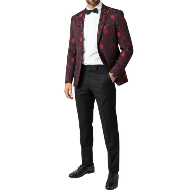 Giovanni Pera Garnitur męski, D901, czarno czerwony, imprezowy, wesele, sceniczny, dla Pana młodego | Sklep GriShop.eu | Garnitu