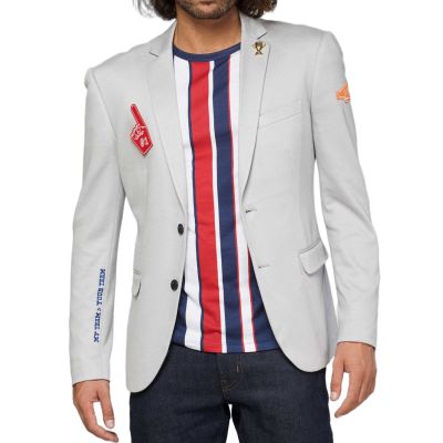 OPPOSUITS Marynarka męska szara z naszywkami, kolorowa podszewka, sportowa | Sklep GriShop.eu | Marynarki