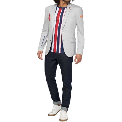 OPPOSUITS Marynarka męska szara z naszywkami, kolorowa podszewka, sportowa | Sklep GriShop.eu | Marynarki