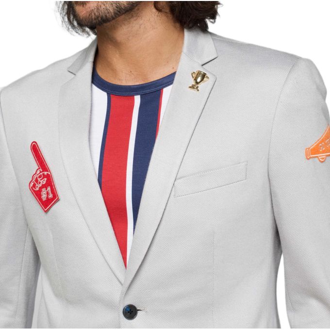 OPPOSUITS Marynarka męska szara z naszywkami, kolorowa podszewka, sportowa | Sklep GriShop.eu | Marynarki