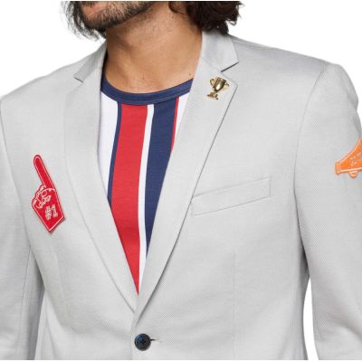 OPPOSUITS Marynarka męska szara z naszywkami, kolorowa podszewka, sportowa | Sklep GriShop.eu | Marynarki