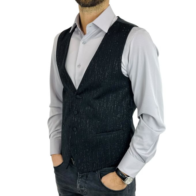 GIOVANNI PERA kamizelka męska GR4 czarna połysk brokat bezrękawnik elegancka sceniczna | Sklep GriShop.eu | Kamizelki