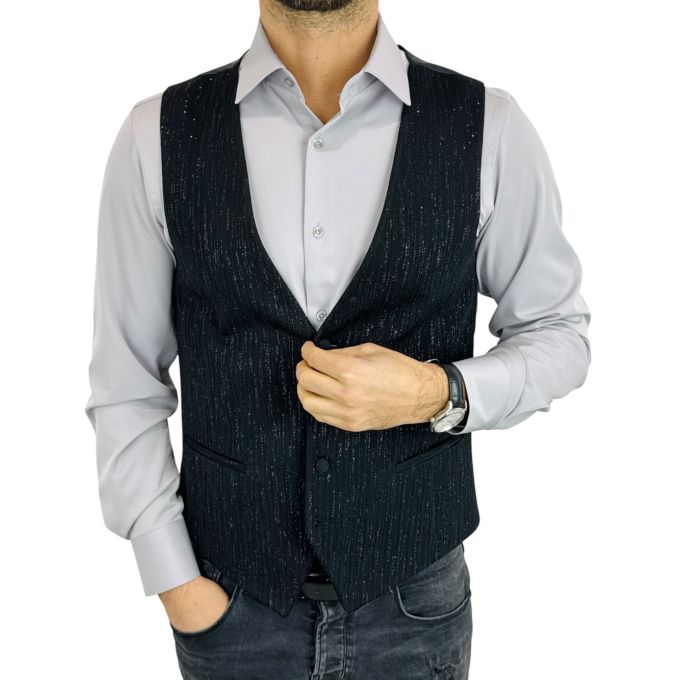 GIOVANNI PERA kamizelka męska GR4 czarna połysk brokat bezrękawnik elegancka sceniczna | Sklep GriShop.eu | Kamizelki