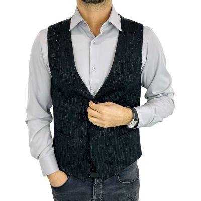 GIOVANNI PERA kamizelka męska GR4 czarna połysk brokat bezrękawnik elegancka sceniczna | Sklep GriShop.eu | Kamizelki