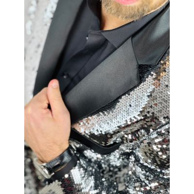OPPOSUITS Marynarka męska elegancka cekinowa, estradowa, imprezowa OC25 srebrna | Sklep GriShop.eu | Marynarki