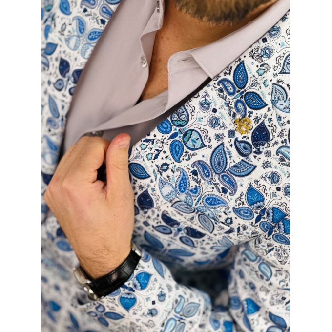 MARCO MILANO Marynarka męska C43 biała w niebieskie motyle | Sklep GriShop.eu | Marynarki