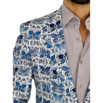 MARCO MILANO Marynarka męska C43 biała w niebieskie motyle | Sklep GriShop.eu | Marynarki