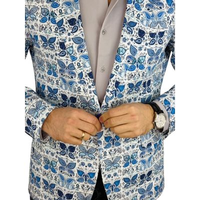 MARCO MILANO Marynarka męska C43 biała w niebieskie motyle | Sklep GriShop.eu | Marynarki