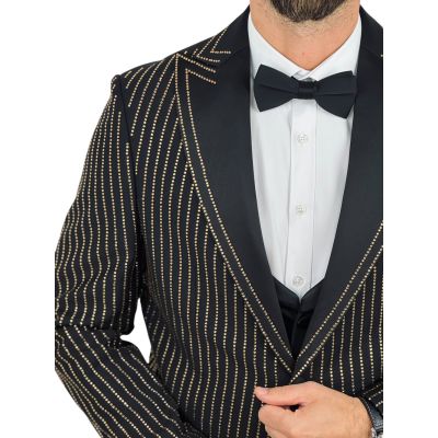 GIOVANNI PERA Garnitur GR13 ekskluzywny, sceniczny, czarny-złoty, ozdobnne kryształki paski, dla Pana Mlodego | Sklep GriShop.eu