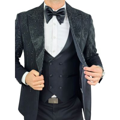 GIOVANNI PERA Garnitur GR14 ekskluzywny, sceniczny, czarny, ozdobnne kryształki, dla Pana Mlodego i nie tylko | Sklep GriShop.eu