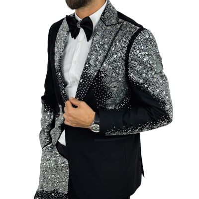 GIOVANNI PERA Garnitur GR10 ekskluzywny, sceniczny, czarny-srebrny, ozdobnne kryształki, dla Pana Mlodego i nie tylko | Sklep Gr