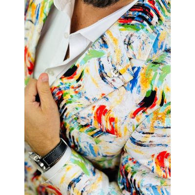 MARCO MILANO Marynarka męska C44 Biała, kolorowa, Picasso, wesołą może na komunię | Sklep GriShop.eu | Marynarki