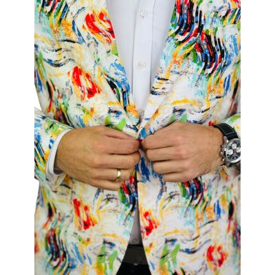 MARCO MILANO Marynarka męska C44 Biała, kolorowa, Picasso, wesołą może na komunię | Sklep GriShop.eu | Marynarki