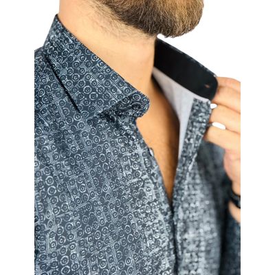 DANIEL BESSI Koszula męska fb136 biały, czarny, efekt jedwabiu | Sklep GriShop.eu | Koszule