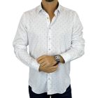 DANIEL BESSI Koszula męska fb199 biała, drobne niebieskie kwiatki, efekt jedwabiu | Sklep GriShop.eu | Koszule