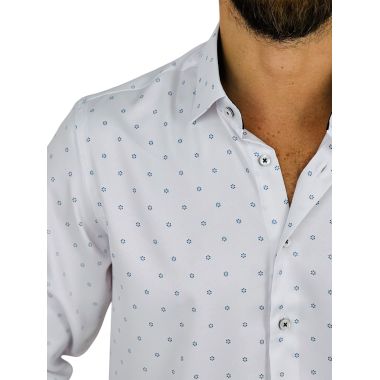 DANIEL BESSI Koszula męska fb199 biała, drobne niebieskie kwiatki, efekt jedwabiu | Sklep GriShop.eu | Koszule 2