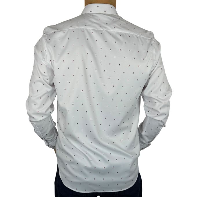 DANIEL BESSI Koszula męska fb185 biała, logowana, efekt jedwabiu | Sklep GriShop.eu | Koszule