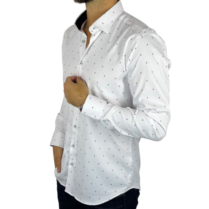 DANIEL BESSI Koszula męska fb185 biała, logowana, efekt jedwabiu | Sklep GriShop.eu | Koszule