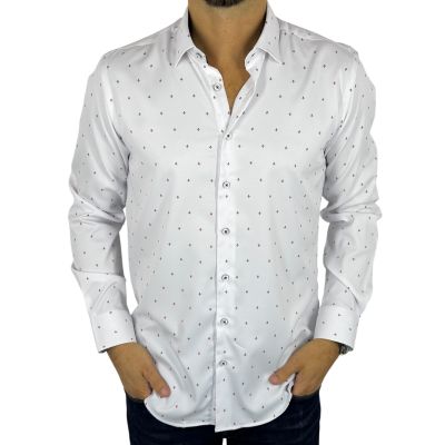 DANIEL BESSI Koszula męska fb185 biała, logowana, efekt jedwabiu | Sklep GriShop.eu | Koszule