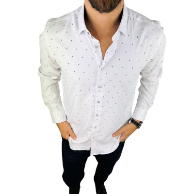 DANIEL BESSI Koszula męska fb185 biała, logowana, efekt jedwabiu | Sklep GriShop.eu | Koszule