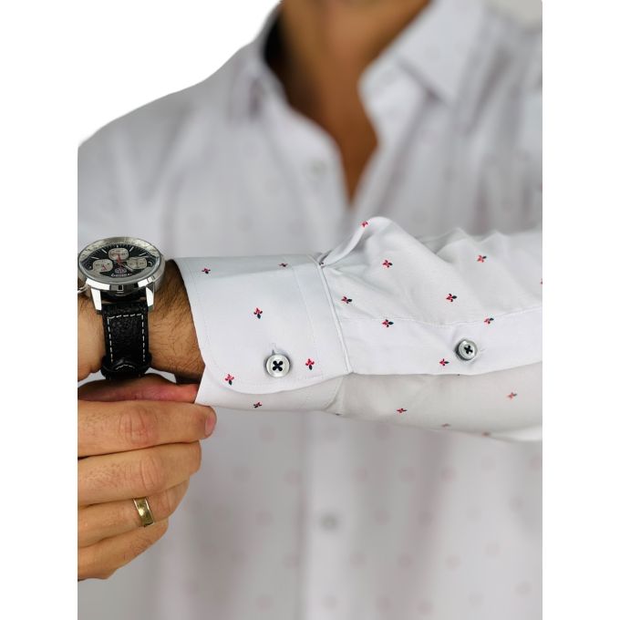 DANIEL BESSI Koszula męska fb185 biała, logowana, efekt jedwabiu | Sklep GriShop.eu | Koszule