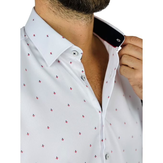DANIEL BESSI Koszula męska fb185 biała, logowana, efekt jedwabiu | Sklep GriShop.eu | Koszule
