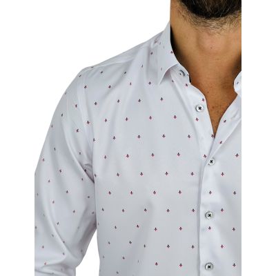 DANIEL BESSI Koszula męska fb185 biała, logowana, efekt jedwabiu | Sklep GriShop.eu | Koszule