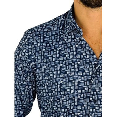 DANIEL BESSI Koszula męska fb112 Niebieska, biały wzór, efekt jedwabiu | Sklep GriShop.eu | Koszule 2