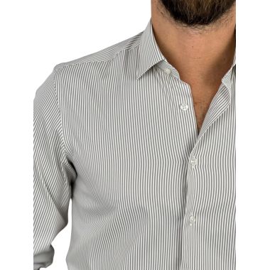 DANIEL BESSI Koszula męska fb279 Biało-beżowa, paski, elastyczna | Sklep GriShop.eu | Koszule 2