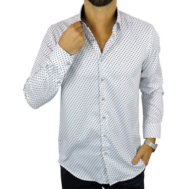DANIEL BESSI Koszula męska fb201 biały, czarny, groszki, efekt jedwabiu | Sklep GriShop.eu | Koszule
