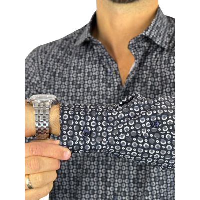 DANIEL BESSI Koszula męska fb137 czarna, grochy, efekt jedwabiu | Sklep GriShop.eu | Koszule