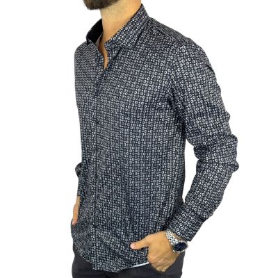 DANIEL BESSI Koszula męska fb137 czarna, grochy, efekt jedwabiu | Sklep GriShop.eu | Koszule