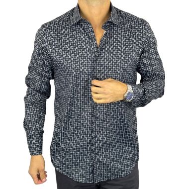 DANIEL BESSI Koszula męska fb137 czarna, grochy, efekt jedwabiu | Sklep GriShop.eu | Koszule