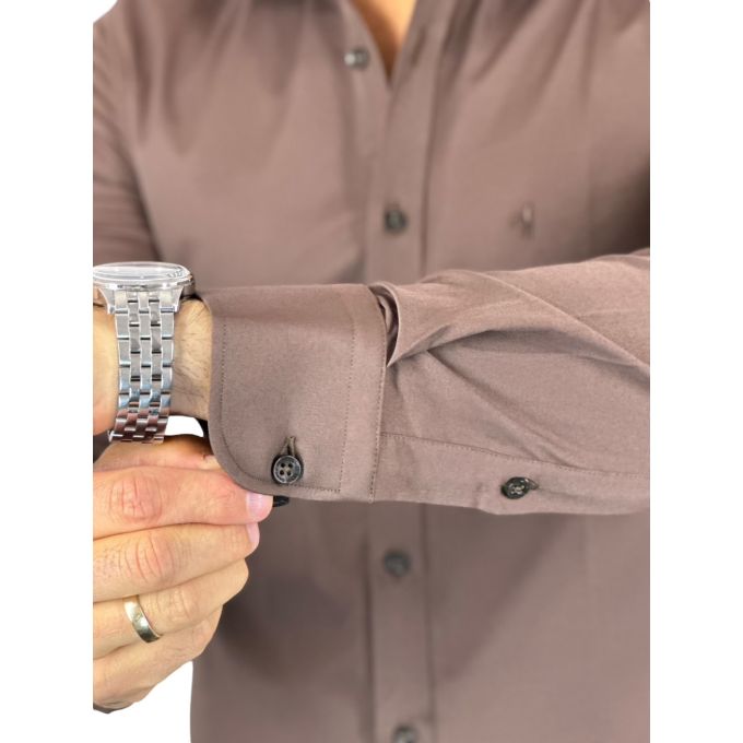 DANIEL BESSI Koszula męska fb048 brązowa, lycra, elastyczna, wygodna | Sklep GriShop.eu | Koszule