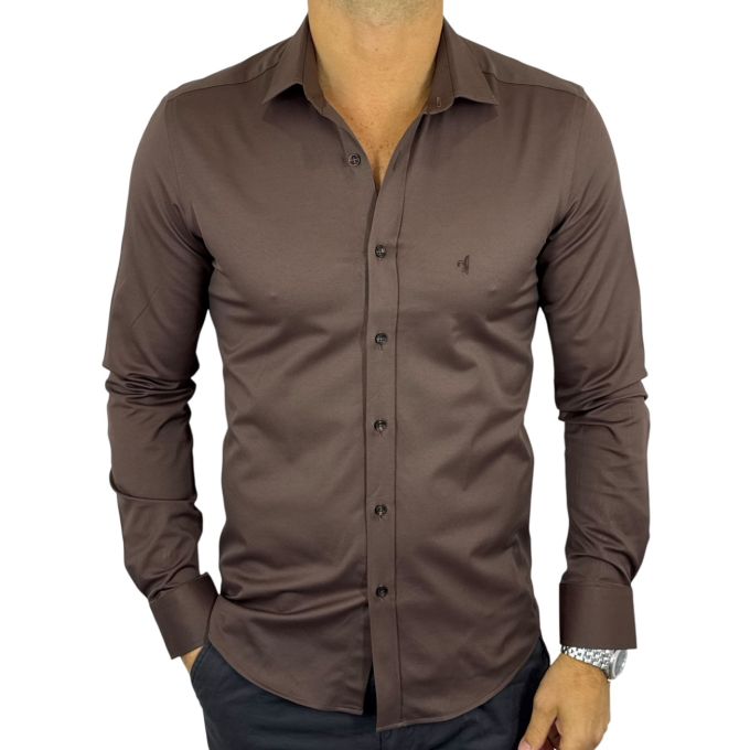 DANIEL BESSI Koszula męska fb048 brązowa, lycra, elastyczna, wygodna | Sklep GriShop.eu | Koszule