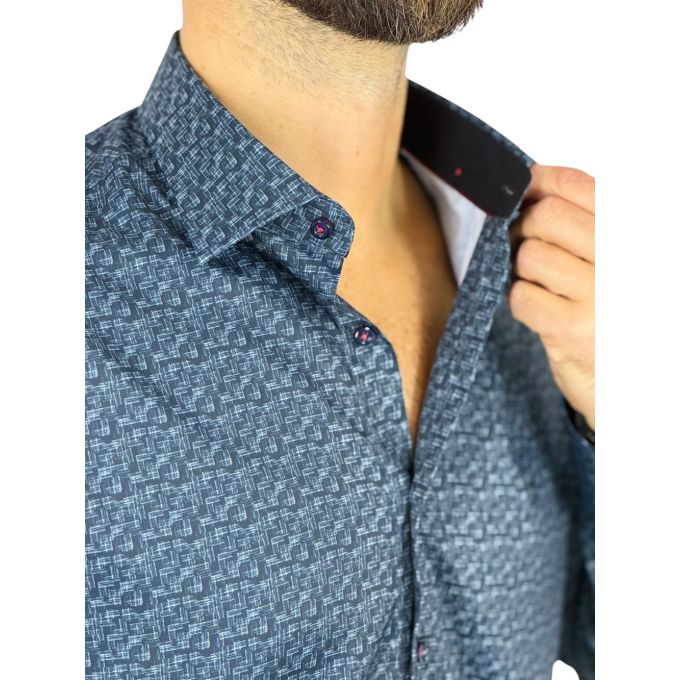 DANIEL BESSI Koszula męska fb097 Grafit, Ciemna zieleń rozmazana krata efekt jedwabiu | Sklep GriShop.eu | Koszule