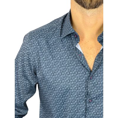 DANIEL BESSI Koszula męska fb097 Grafit, Ciemna zieleń rozmazana krata efekt jedwabiu | Sklep GriShop.eu | Koszule