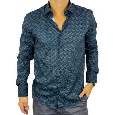 DANIEL BESSI Koszula męska fb097 Grafit, Ciemna zieleń rozmazana krata efekt jedwabiu | Sklep GriShop.eu | Koszule