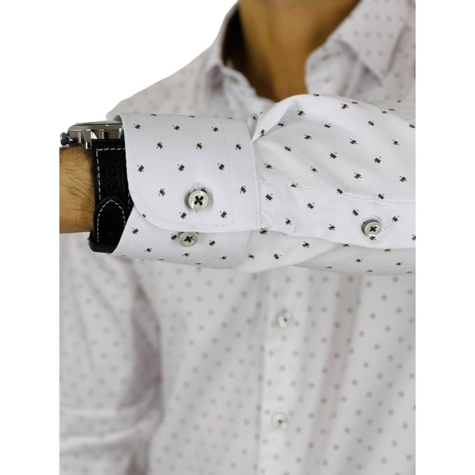 DANIEL BESSI Koszula męska fb189 biała z delikatnym brązowym wzorem, efekt jedwabiu | Sklep GriShop.eu | Koszule