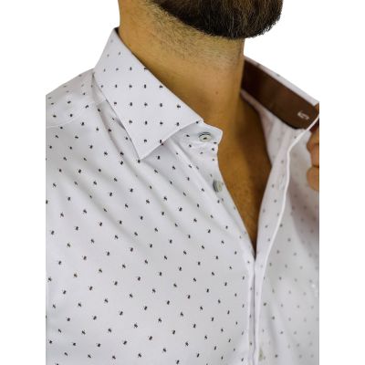 DANIEL BESSI Koszula męska fb189 biała z delikatnym brązowym wzorem, efekt jedwabiu | Sklep GriShop.eu | Koszule