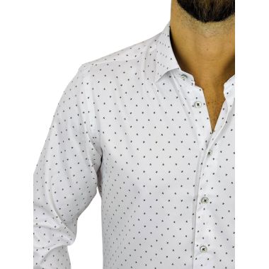 DANIEL BESSI Koszula męska fb189 biała z delikatnym brązowym wzorem, efekt jedwabiu | Sklep GriShop.eu | Koszule 2