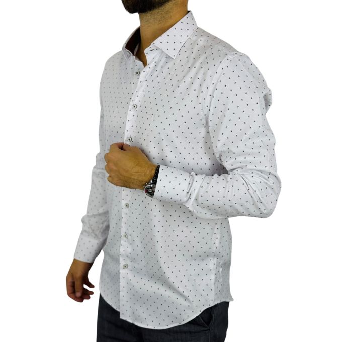 DANIEL BESSI Koszula męska fb189 biała z delikatnym brązowym wzorem, efekt jedwabiu | Sklep GriShop.eu | Koszule