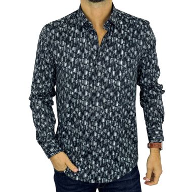 DANIEL BESSI Koszula męska fb126 czarna, efekt jedwabiu | Sklep GriShop.eu | Koszule