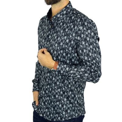 DANIEL BESSI Koszula męska fb126 czarna, efekt jedwabiu | Sklep GriShop.eu | Koszule