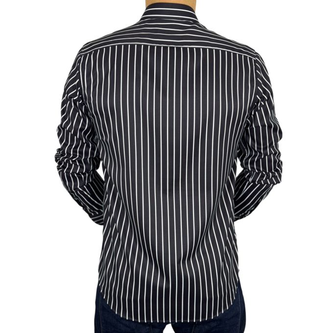 DANIEL BESSI Koszula męska fb045 czarno biała paski, efekt jedwabiu | Sklep GriShop.eu | Koszule